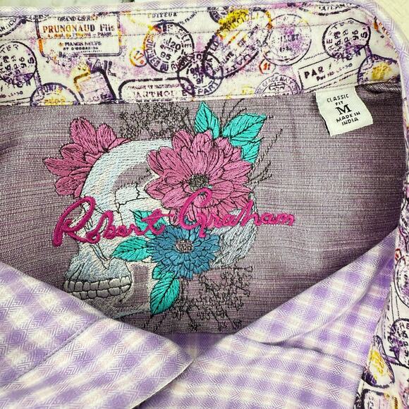 Robert Graham Woven Button Front Long Sleeve Shirt Lavender Purple Check M - Picture 4 of 9